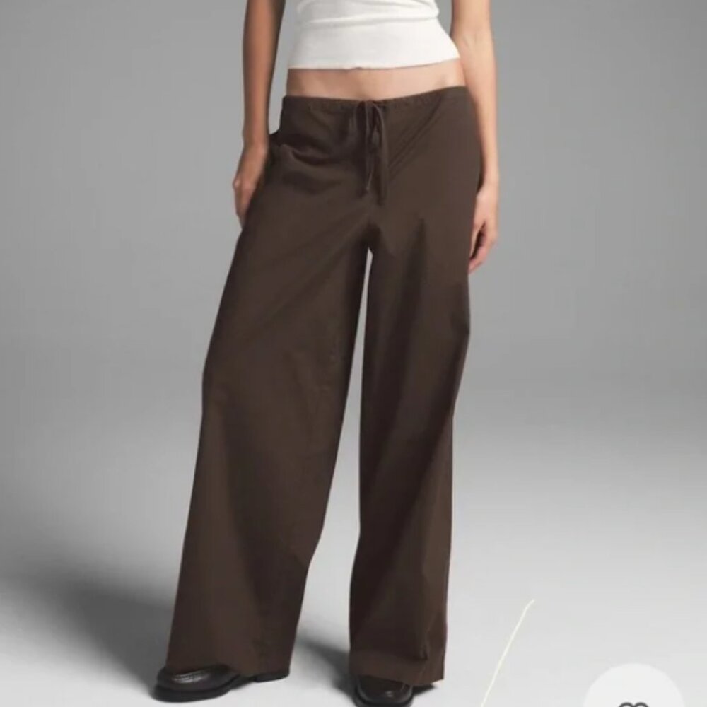 SKIMS Cotton Poplin Pants Womens Medium Brown Washed Dark Sepia Wide Leg NWT NEW
